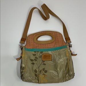 Fossil canvas & leather handbag shoulder strap EUC